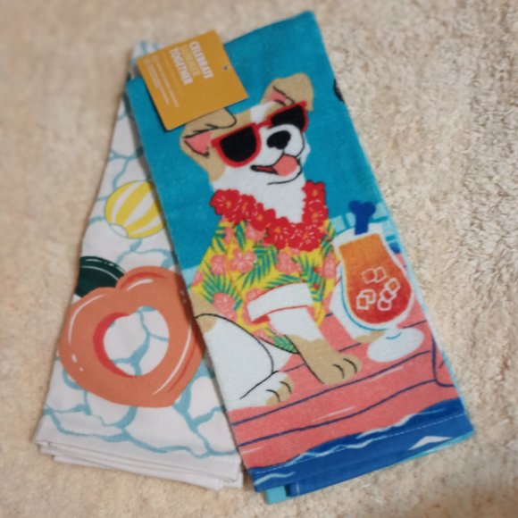COPY - NWT ~ Oeko-Tex  Pool Floatie & Dog Themed Kitchen Towels 2-pack - Picture 1 of 2